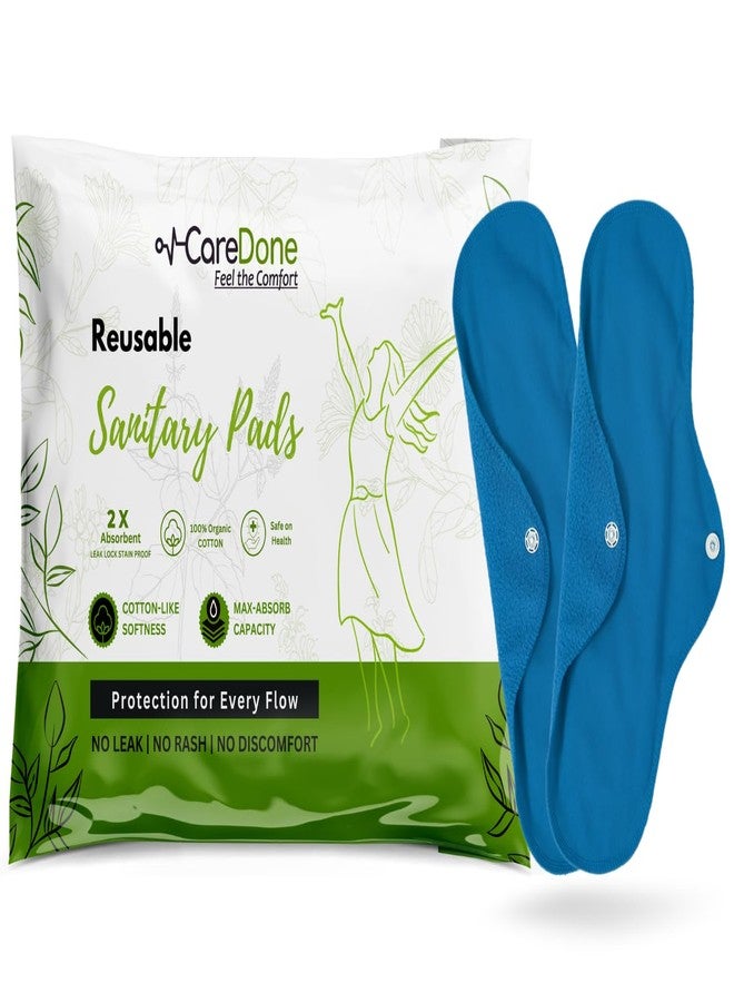 CareDone Super Comfy Heavy Flow Pad - Extra large| |Reusable Sanitary Cloth Pad | Organic Cotton| with leak proof | lasts upto 75-100 washes (Blue Cloth Pad- Pack 2) - Image 1